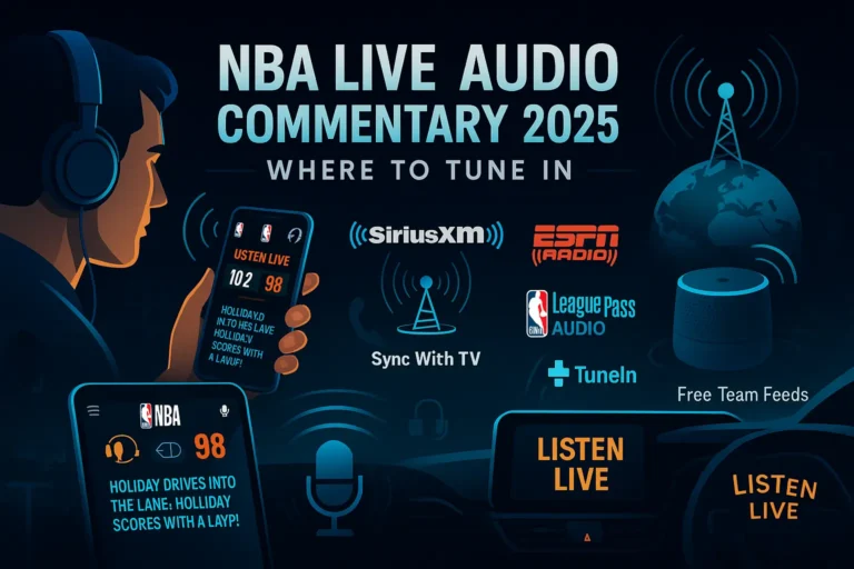 NBA Live Audio Commentary: Where to Tune In for 2025 Games 1. Introduction to NBA Live Audio Commentary Why NBA Audio Commentary Matters for Fans For die-hard basketball enthusiasts, live NBA audio commentary delivers the pulse of the game—real-time play-by-play, expert analysis, and the electric atmosphere of the arena. Whether you're commuting, working, or prefer an immersive experience, audio broadcasts bring the action to life when video isn't an option. How Live Commentary Enhances Your NBA Experience Audio broadcasts often dive deeper into strategy than TV coverage, with veteran announcers breaking down nuances missed on screen. Many fans sync radio feeds with muted televisions for richer insights, while others appreciate the portability of following games anywhere. What to Expect From This Guide This comprehensive resource covers every legal way to access NBA audio in 2025, from premium subscriptions to free streams. Discover platform comparisons, insider tips, and emerging trends that redefine how fans engage with the sport. 2. Top Platforms for NBA Live Audio Commentary in 2025 SiriusXM NBA Radio: Channel 86 Features The premier destination for 24/7 coverage, SiriusXM's Channel 86 offers live games, hometown broadcasts for teams like the Lakers and Rockets, and shows like "NBA Today" with insider analysis. Post-game segments include locker room interviews and fan interactions. ESPN Radio NBA Coverage and Affiliates With 450+ affiliate stations nationwide, ESPN Radio delivers consistent national game coverage. Their app streams exclusive commentary teams, often featuring former players providing tactical breakdowns during key moments. TuneIn: Free NBA Radio Streams TuneIn provides free access to local team broadcasts, while their $9.99/month premium tier removes ads and unlocks additional sports channels. Ideal for fans who want hometown commentary without subscription barriers. NBA League Pass Audio Options At $9.99/month, the official League Pass Audio service guarantees every game without blackouts. Seamless integration with smart speakers and carplay makes it a favorite for mobile listeners. 3. How to Listen to NBA Games on Radio Stations Finding Local NBA Radio Affiliates Most teams partner with flagship AM/FM stations in their markets—the NBA website maintains an updated directory. Local broadcasts often feature team-specific insights you won't find on national networks. National Radio Networks Covering NBA Beyond SiriusXM and ESPN, Westwood One airs marquee matchups, while CBS Sports Radio provides betting-focused analysis. These networks excel at cross-team comparisons during rivalry games. 4. Best Apps for NBA Live Audio Commentary How to Use the NBA App for Live Commentary The 2025 NBA app introduces DVR controls for audio—rewind up to two hours or jump into live games mid-broadcast. Its clean interface prioritizes quick access to ongoing matchups. ESPN App Features for NBA Audio Monitor up to four simultaneous game feeds with synchronized stats. The app's multi-view mode helps fantasy basketball players track multiple player performances in real time. 5. Free Options for NBA Audio Commentary Team Websites Offering Free Audio Over half of NBA teams stream games free on their official sites, typically featuring home broadcast teams. These often include pre-game warmup reports unavailable elsewhere. Podcasts With Live Game Coverage Shows like "No Dunks" and "Hoop Collective" blend live halftime analysis with listener Q&A sessions. Many incorporate real-time Twitter reactions during pivotal game moments. 6. International Access to NBA Radio Broadcasts Using VPNs to Access NBA Audio Abroad NordVPN and ExpressVPN reliably unlock geo-restricted content—connect to US servers for TuneIn or Canadian ones for Sportsnet feeds. Always choose servers closest to the broadcast origin for minimal lag. International Radio Partners UK fans can catch weekend games on BBC Radio 5 Live, while Australia's SEN network broadcasts 10+ weekly games with local analysts breaking down performances for southern hemisphere time zones. 7. NBA Playoffs and Finals Radio Coverage Special Broadcasts for Postseason Games SiriusXM adds a dedicated playoff channel, while ESPN deploys top-tier announcers. Expect extended pre-game coverage starting two hours before tipoff during championship series. Where to Find 2025 Finals Coverage Every Finals game streams on NBA digital platforms and partner networks. SiriusXM offers bonus content like live practice sessions and press conference coverage between games. 8. Expert Tips for the Best NBA Audio Experience Syncing Audio With TV Broadcasts Pause your TV at the opening jump ball, then align the radio feed using app delay settings (typically 1-15 seconds). Wired headphones reduce Bluetooth latency for perfect synchronization. Choosing the Right Commentary Team Home broadcasts offer team loyalty, while national crews provide balanced critique. Some fans prefer opposing teams' announcers for more objective analysis of their squad's weaknesses. 9. NBA Radio Commentary FAQ How Much Does NBA Audio Cost? Free options exist, but premium services range $9.99-$15.99/month. Annual plans save 20-30% on SiriusXM and League Pass Audio—ideal for season-long listeners. Can You Listen to NBA Games on Smart Speakers? Yes. Commands like "Play Celtics radio on TuneIn" work on Alexa/Google devices. Enable precise team names for best results—"Warriors" may default to music without "Golden State." What's the Delay on Radio Broadcasts? Terrestrial radio leads TV by 8-12 seconds. Internet streams lag 15-45 seconds behind radio—factor this in when syncing with video or live betting. 10. Future of NBA Audio Commentary Emerging Technologies in Sports Audio 3D audio experiments let listeners switch between court-level mic feeds—choose announcer, bench chatter, or crowd noise perspectives for customized immersion. AI and the Future of Play-by-Play Natural voice AI now handles basic play descriptions, freeing human announcers for deeper analysis. Beta tests allow choosing analyst pairs based on preferred expertise. Conclusion: Never Miss an NBA Broadcast Again From SiriusXM's premium coverage to free team streams, 2025 offers unprecedented access to live NBA audio. Implement these tips to enjoy games anywhere while gaining insights television can't match. The evolution of personalized commentary ensures every fan can craft their ideal listening experience.